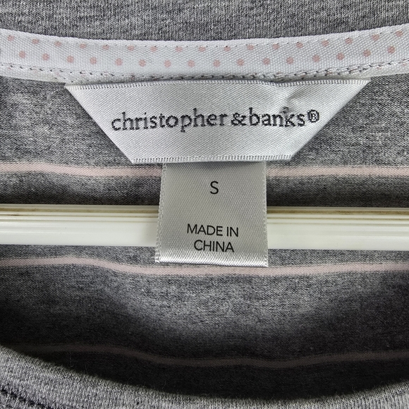 NWOT Christopher&Banks Christmas Sequin Flamingo 3/4 Sleeve Grey & Pink Stripe S - Picture 5 of 9